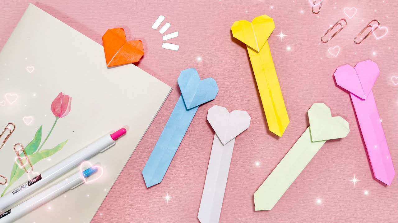 【おりがみ】かわいい！便利なハートのしおりの作り方🔖💕