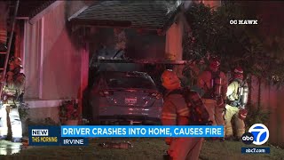 Driver crashes into Irvine home, causes fire