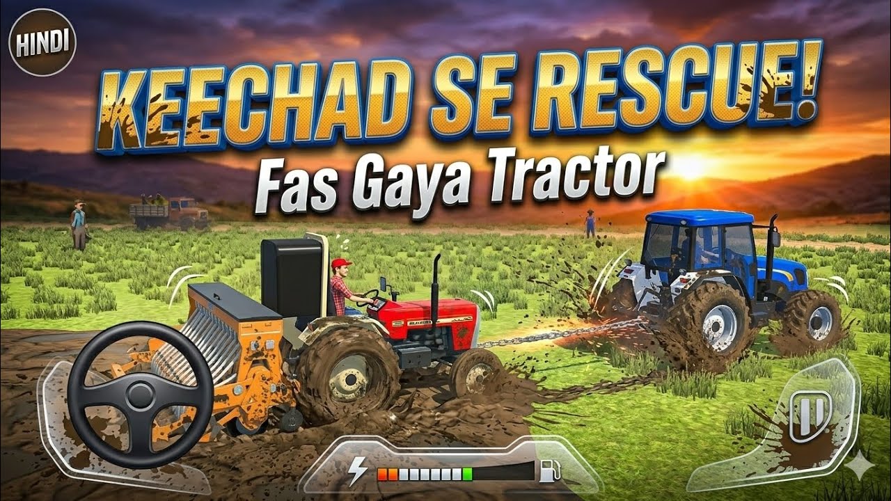 Real Tractor Towing Heavy Machine in Farming Game | Ultimate Strength Challenge 🚜🔥#TractorGame#Farm 