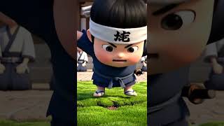 Kenji tries to fix the grass which has been damaged