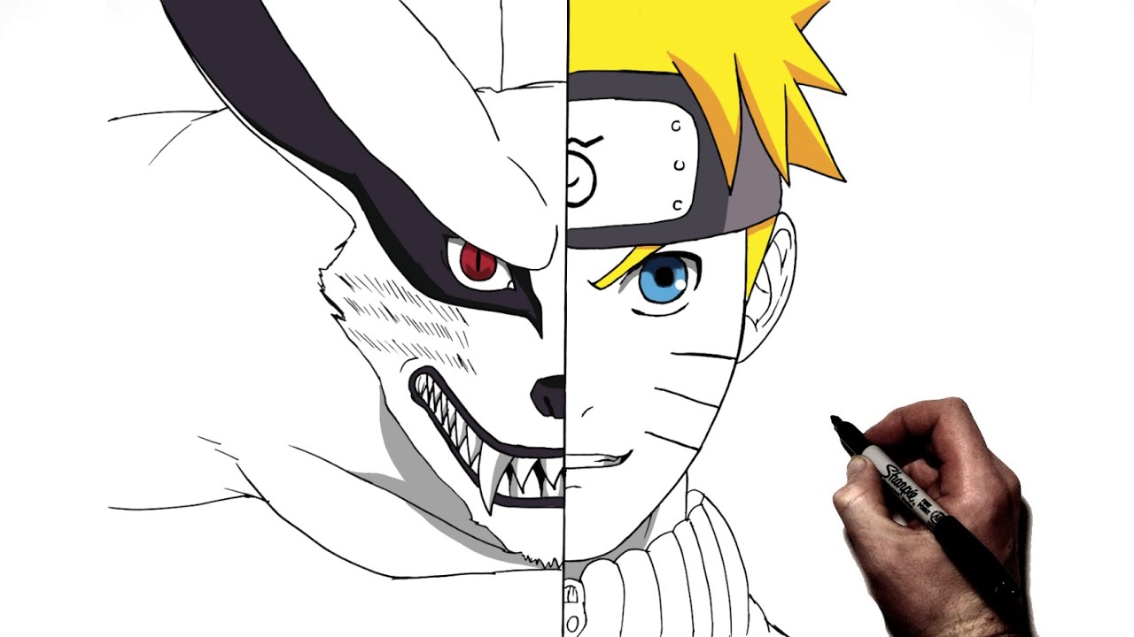 Easy anime sketch  how to draw naruto six paths sage mode half face easy  step-by-step 