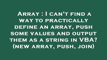 Array : I can