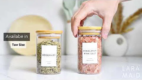 Premium 6oz Laramaid Glass Spice Jars with Bamboo Lids and Labels