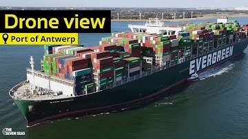 Drone video of huge container ship 