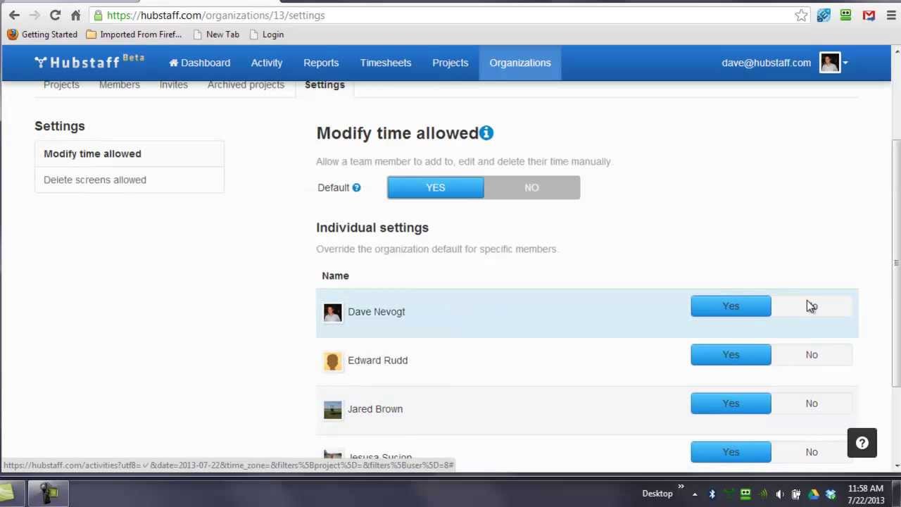 Settings in Hubstaff YouTube