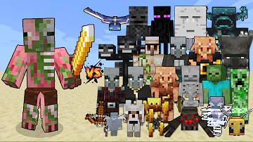 Zombie Pigman (Minecraft Dungeons) vs All mobs in Minecraft - Minecraft Mob Battle