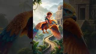Baby Flying on Giant Kite Bird in Magical Jungle | 3D Animation Shorts #shorts