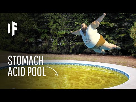 Wat gebeurt er als je in een zwembad vol maagzuur springt?