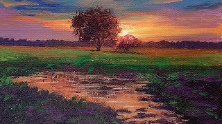 Acrylic Sunset Landscape Painting For Beginner | Sunset Painting | Painting Tutorial