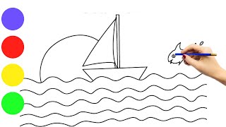 Let's Draw a Beautiful Sea View for kids and toddlers Step by Step #drawing