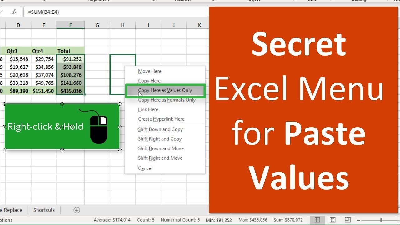 excel keyboard shortcut for paste only value