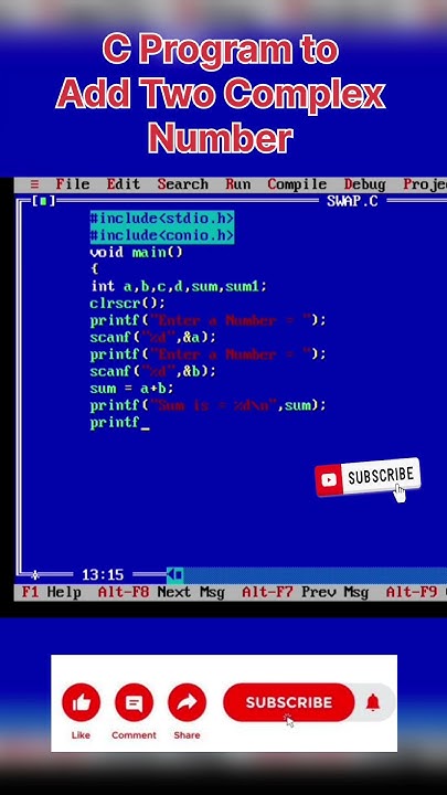 Add Two Complex Numbers Program in C | #shorts #youtube #ytshorts # ...