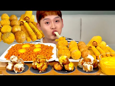 ASMR 뿌링뿌링클 사이드메뉴랑 매콤한 불닭볶음면🥵 타코야끼 먹방~!! Spicy Noodles🔥 With Cheese Ball Cheese Stick MuKBang~!!