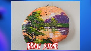 STONE PAINTING 🖌️ / Drawing sunset on stone🎨 / Used Stone  Usefull 🏴󠁧󠁢󠁷󠁬󠁳󠁿