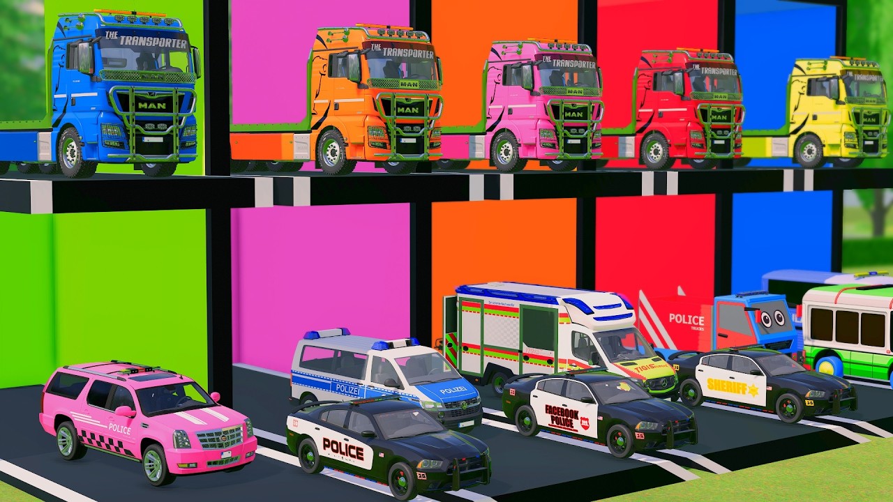 TRANSPORTING ALL POLICE CARS and AMBULANCE EMERGENCY VEHICLES WITH MERCEDES POLICE TRUCKS ! FS22