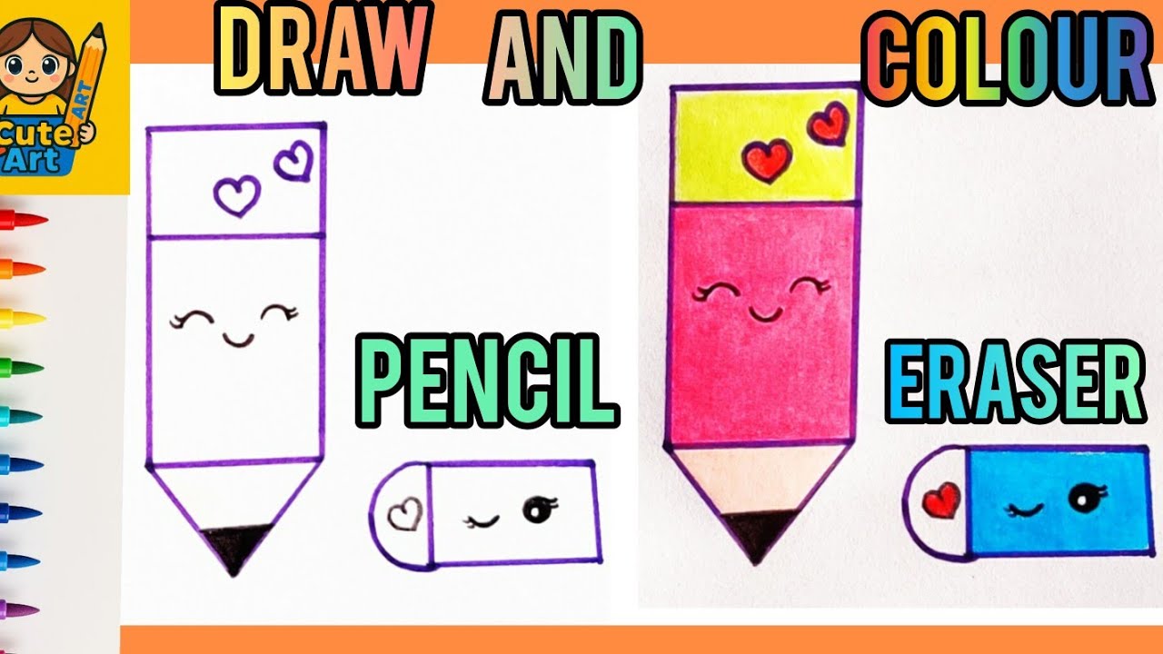 How to Draw Cute Pencil Eraser | EASY Step-by-Step Drawing Coloring ...