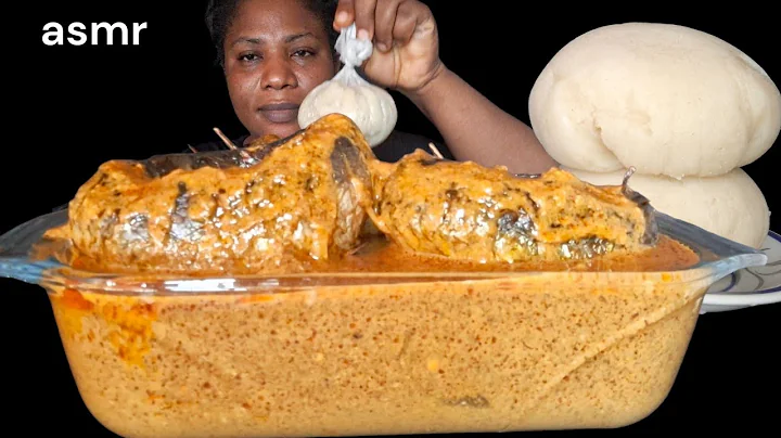 African food mukbang/  fufu ASMR with Peanut soup and grilled fish  / eating Sound