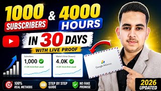 1000 Subscribers &amp; 4000 Hours Watchtime in 30 Days With Live Proof | मेरा भी Google AdSense Pin 