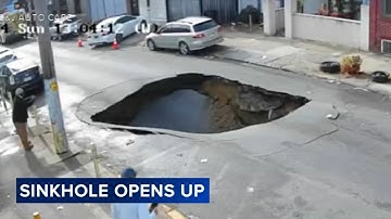Part of road collapses into sinkhole moments after SEPTA bus passes by in Hunting Park