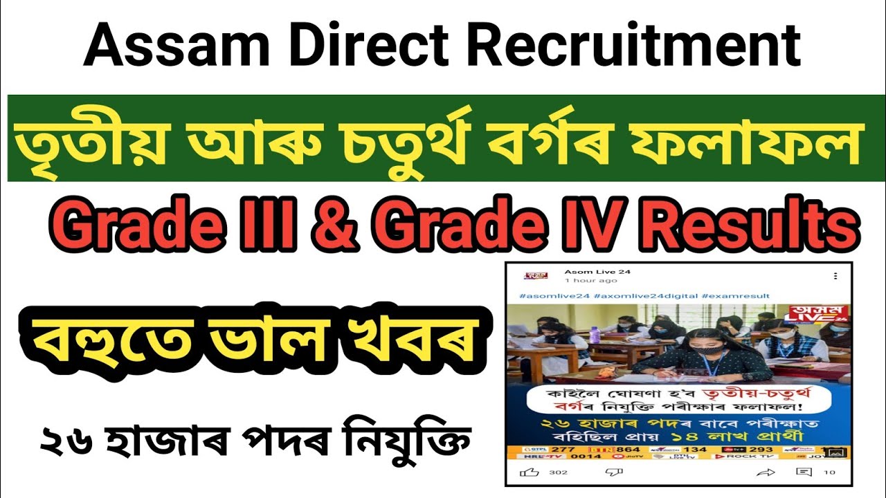 Assam Direct Recruitment Results Update | Assam Direct Recruitment Grade III & Grade IV Results 202