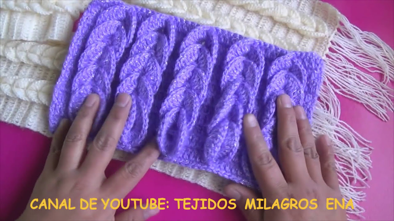 Bufanda o chalina trenzas en relieves tejida a crochet o ganchillo paso a paso