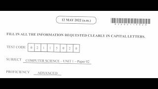 CAPE Computer Science Unit 1 - May 2022 Solution and Review