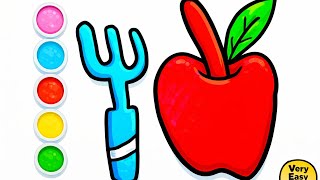 How to Draw Apple and Fork for Kids | Easy Healthy Eating Drawing 🍎🍴