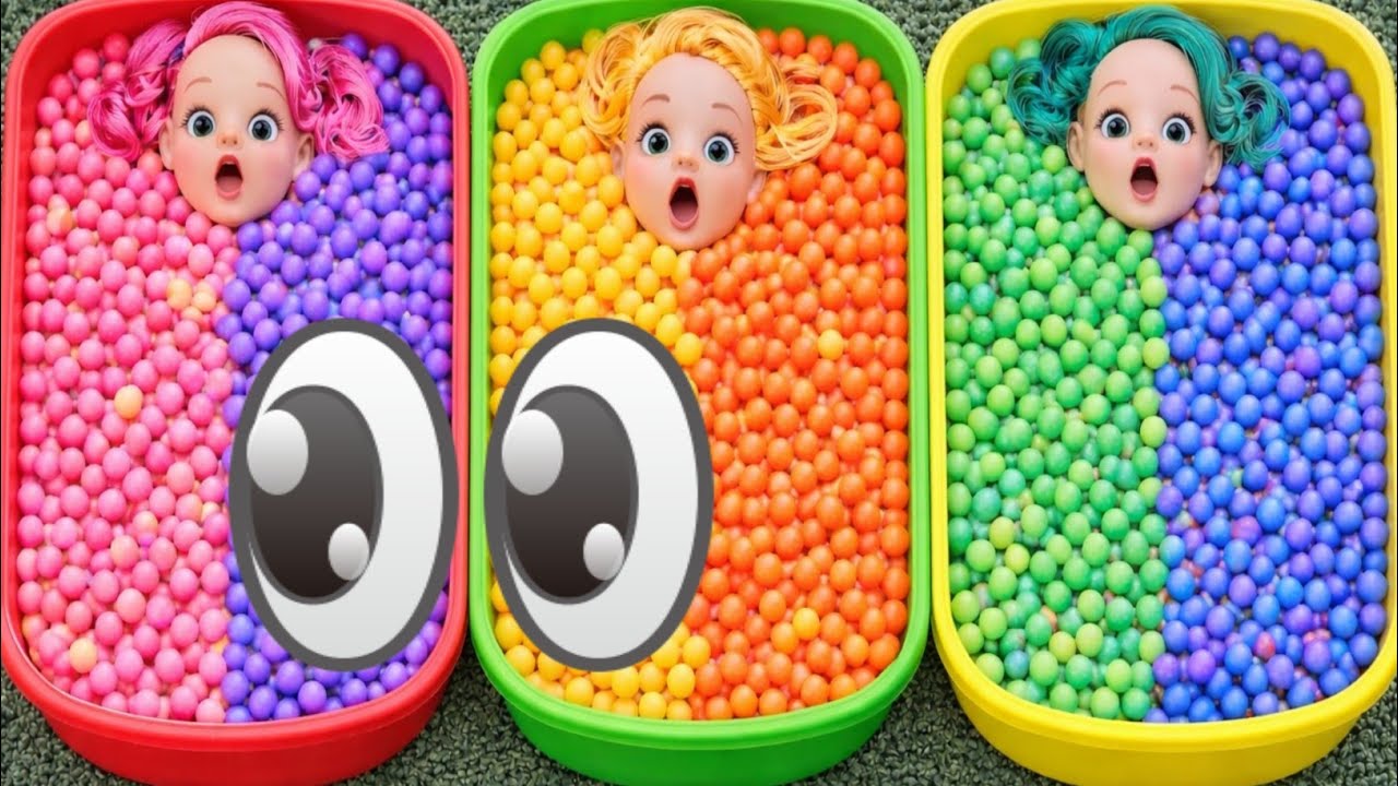 Full of 3 Rainbow BathTubs Candy with M&M's & Magic Slime Cutting Video