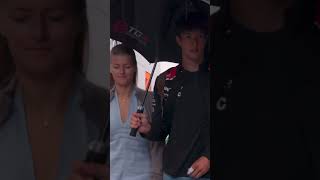 Ollie Bearman arrives with his girlfriend at Zandvoort during rain