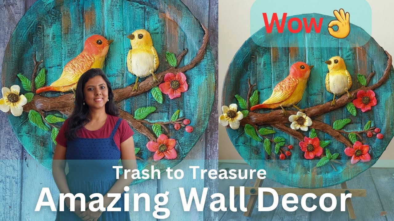 Amazing DIY Wall decor | Home decor from Old Plate | Cute Clay Bird Craft | Craftmerint