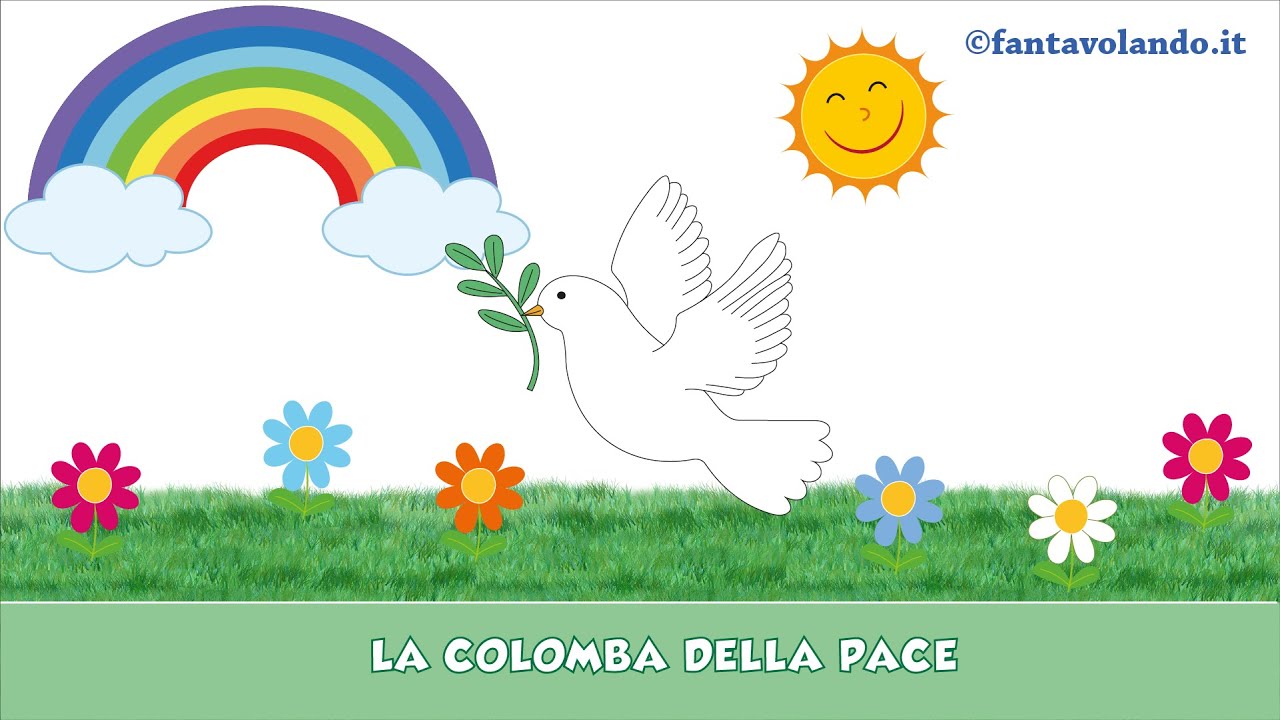 Colomba su nastro arcobaleno con scritta Pasqua di Pace