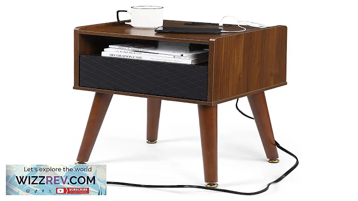 Garvee Modern Nightstand with Charging Station Drawer Walnut