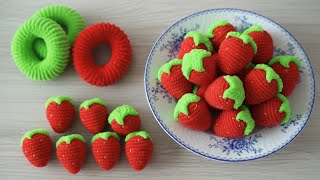 Make a keychain Strawberry With HairRubber 🍓 so Easy, Step by step Diy