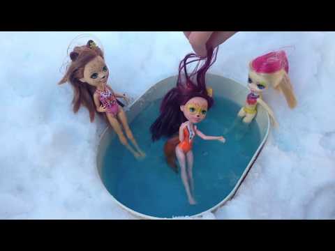 Энчантималс в зимнем бассейне / закаливание кукол Enchantymals