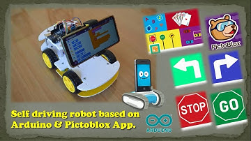 Self Driving Robot Using Arduino Uno & Recognition Cards Extensions in PictoBlox App