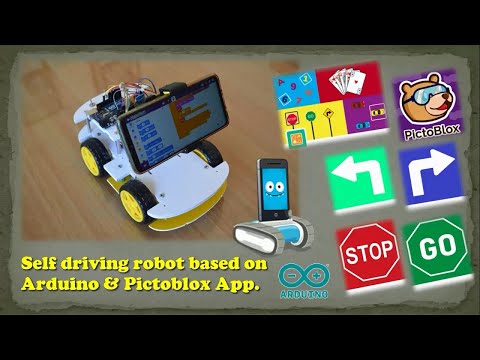 Self Driving Robot Using Arduino Uno & Recognition Cards Extensions in PictoBlox App