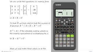 Solving 3 simultaneous, linear equations on a Casio 991 calculator.