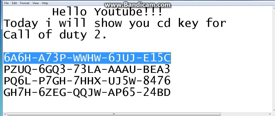 Cd key for call of duty2