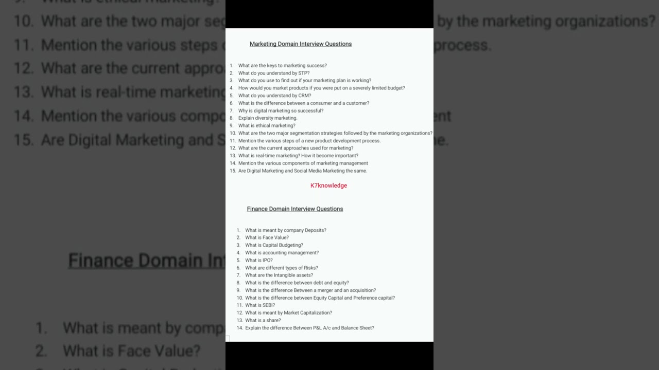 MBA || Top Marketing and Finance Interview Questions 2024 || shorts