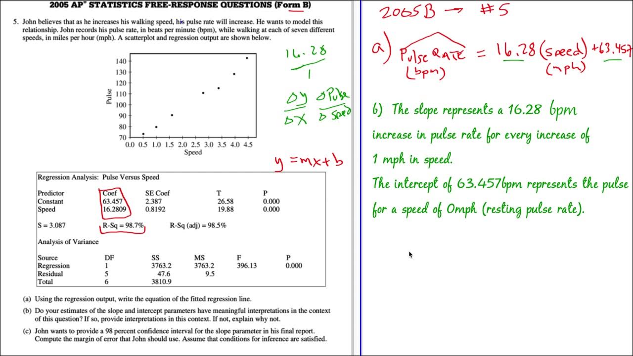 AP Stats 2005B FRQ #5 Walkthrough Linear Regression - YouTube