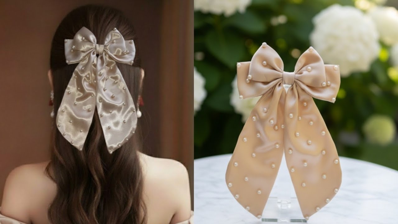 Tutorial moño en tela satin con perlas. - YouTube