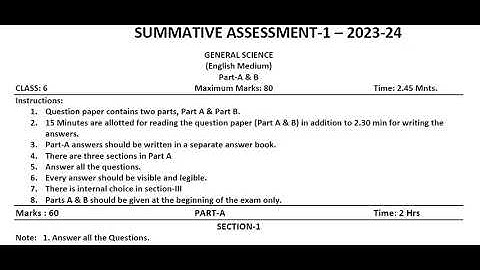 6th class sa-1 science question paper new syllabus 2023 |  AP 6th Class SA-1💯 real science 2023-24