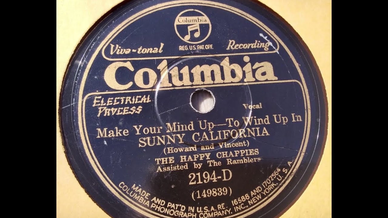 Happy Chappies (Fred Howard & Nat Vincent) "(Make Your Mind Up To Wind Up In) Sunny California"