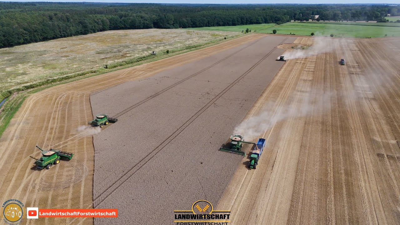 100% John Deere! Getreideernte m. 4 Mähdrescher & 36m Arbeitsbreite Landwirtschaft Lebensmittel 2024