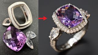 how to make a fancy amethyst silver ring for ladies - Custom Made amethyst ring