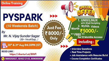 PYSPARK (10 Weekends Batch) Online Training @ DURGASOFT