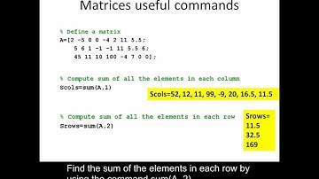Using matrices in MATLAB: Useful Commands