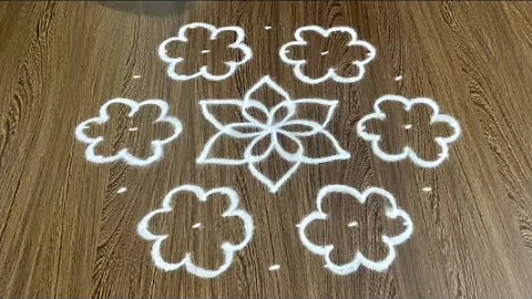 Simple Flower Rangoli Design with 9x5 Dots and Beautiful Colours | Easy Daily Kolam with Colours