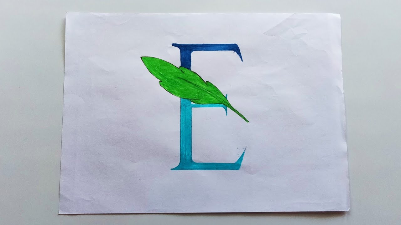 E drawing by colour ,stick colour pencil {E drawing simple sketch by ...