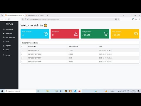 Pharmacy Management System Demo | HTML, CSS, JS, PHP & MySQL Full Project